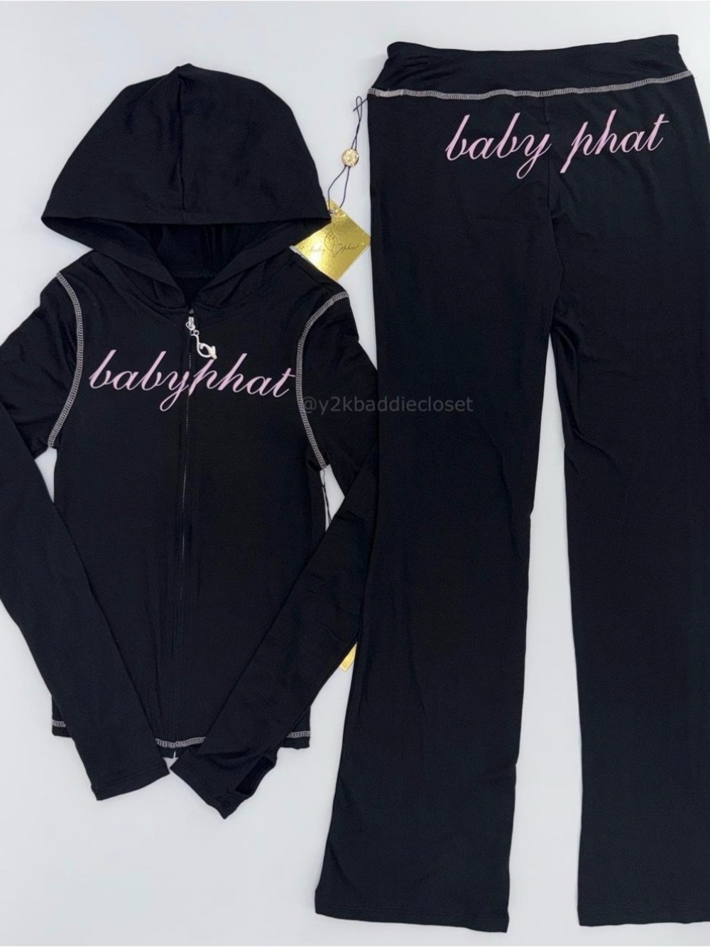 Baby Phat Black Hoodie & Pant Set with Pink Script Logo